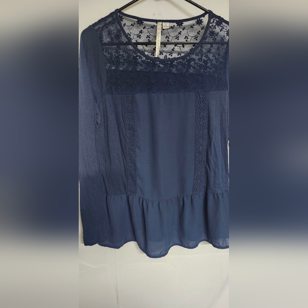 LC Lauren Conrad Navy Lace Blouse